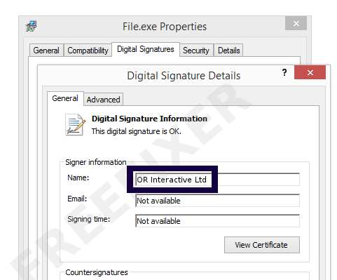 Screenshot of the OR Interactive Ltd certificate